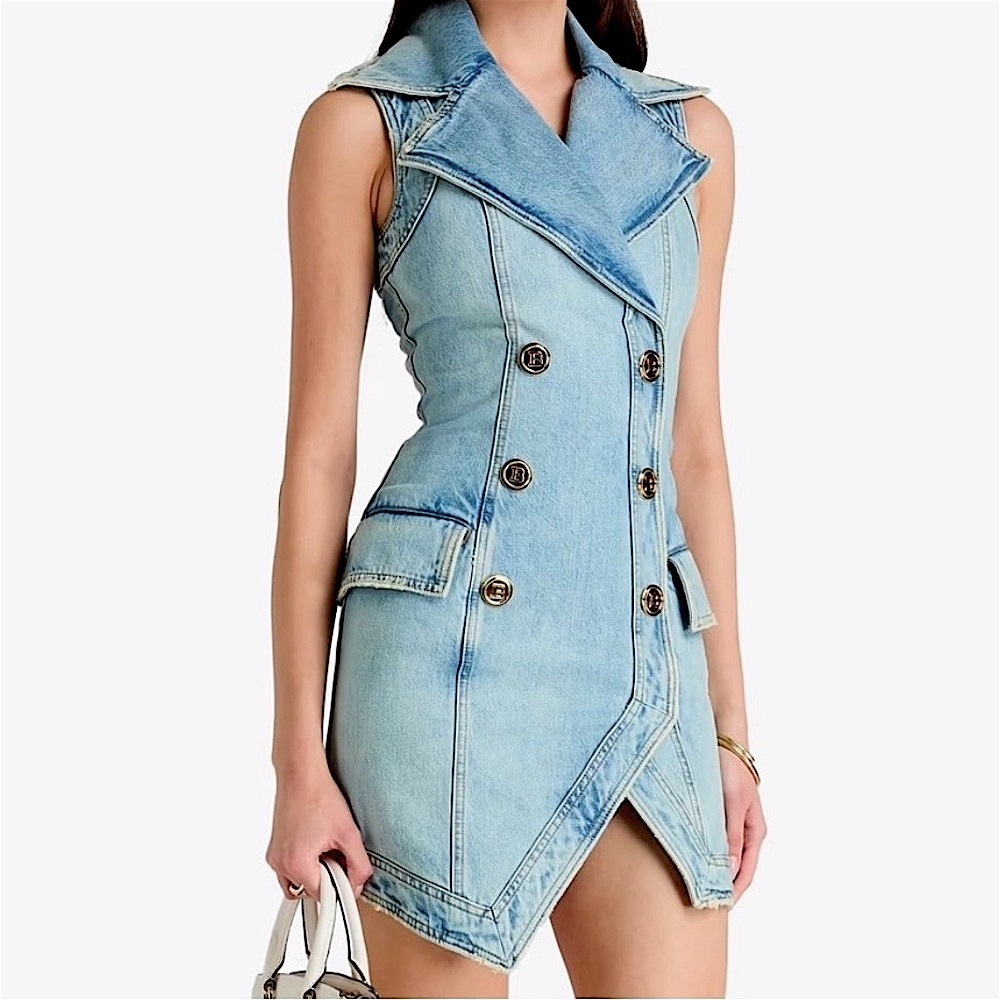NWT Balmain Denim Wrap Mini Dress - Picture 5 of 10